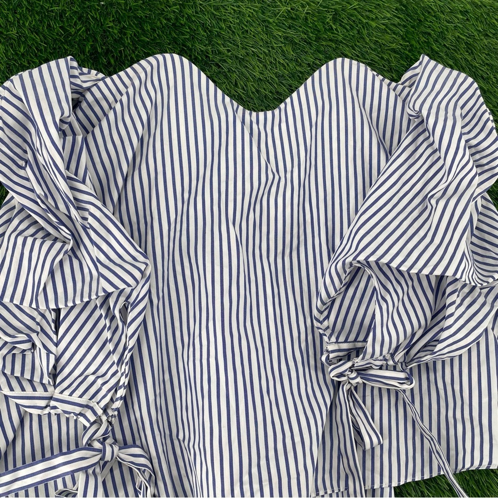 Caroline Constas Gabriella Off The Shoulder Nautical Stripe Bustier Blouse Top - Picture 6 of 10
